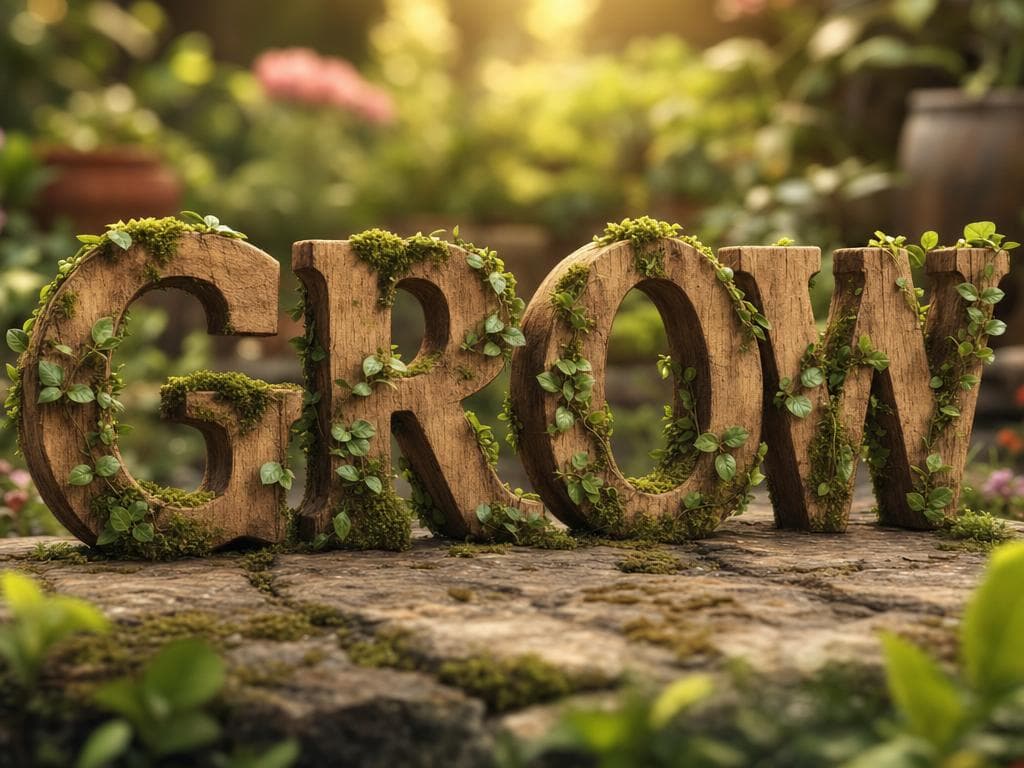 Carved wood letters — GROW