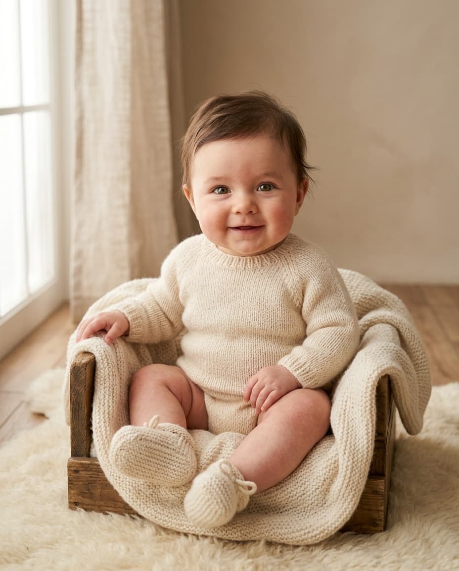 Clearly fictional baby portrait generated from two adult references