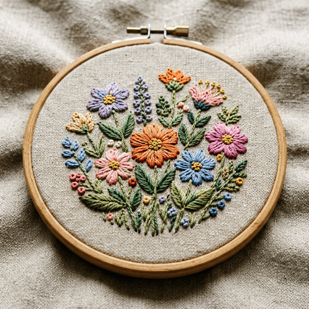 Floral hoop art — ai embroidery generator render