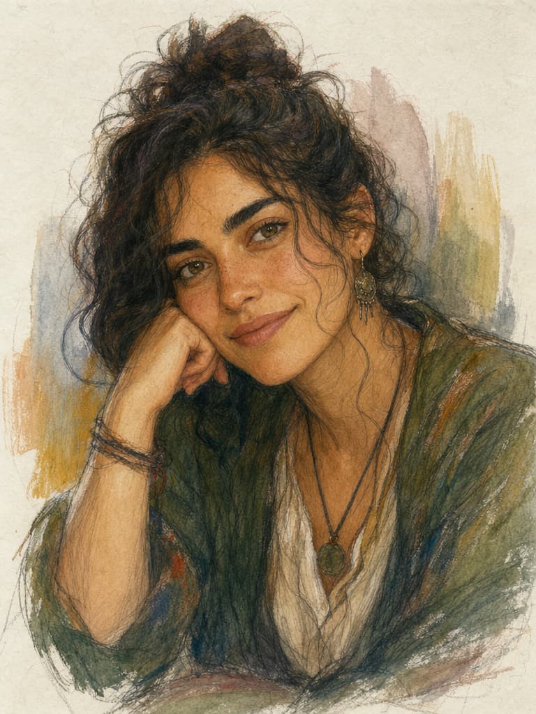 Original fictional companion portrait painted in watercolor