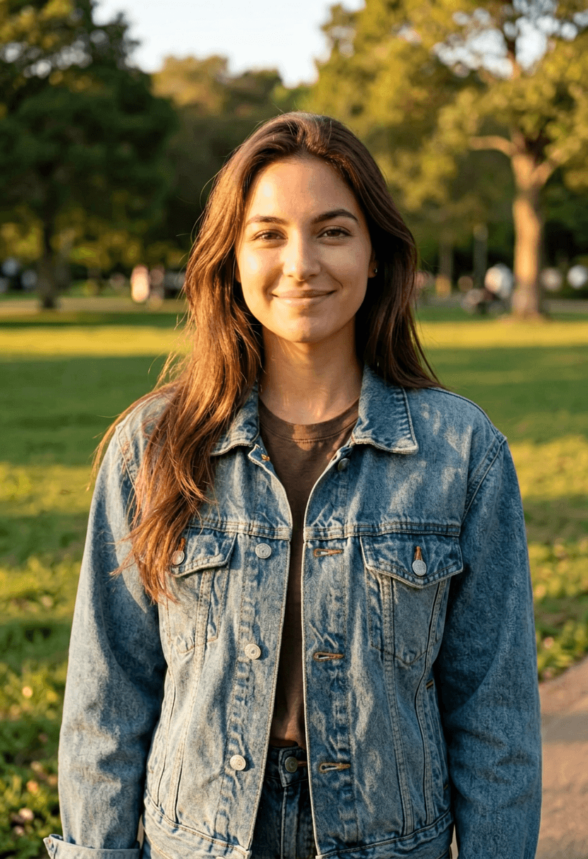 Input photo for the ai tiger hug video generator: young woman in a park