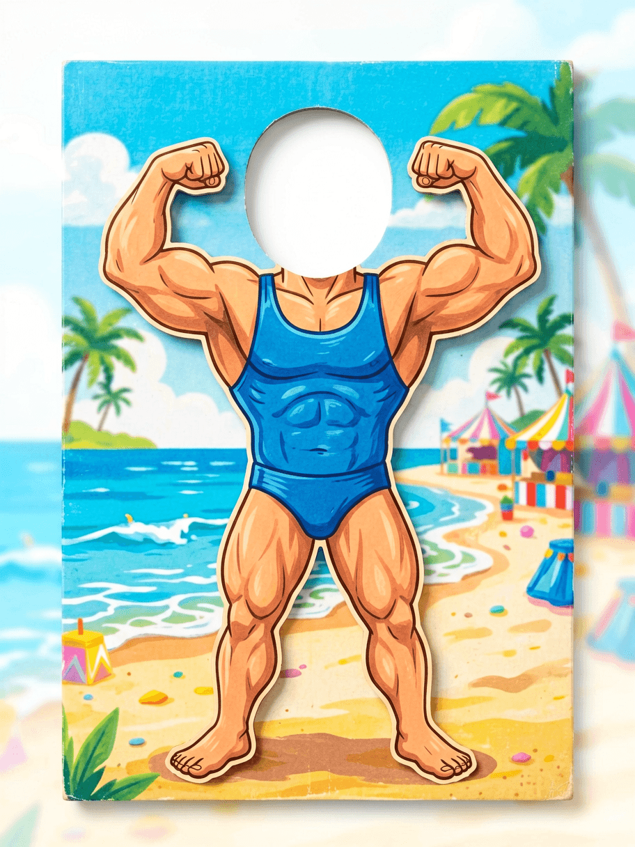 Face in hole template: bodybuilder body with a blank face hole