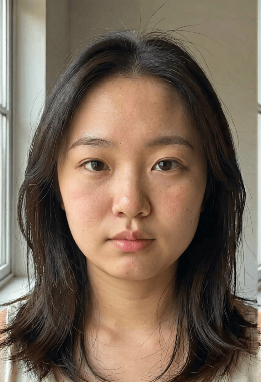 After face slimming AI: subtly slimmed jawline, same person