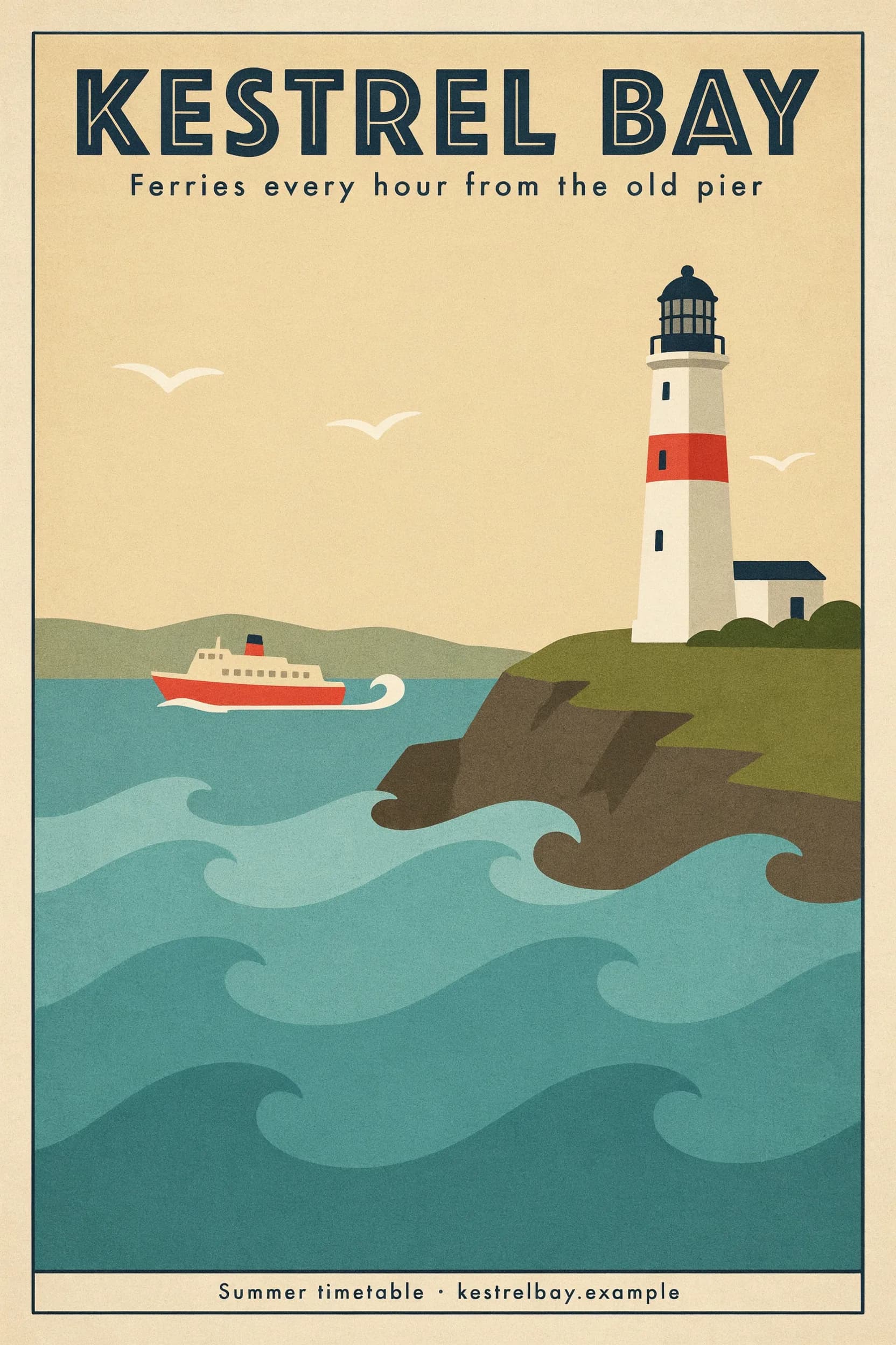 Ideogram 4.5 high quality travel poster for Kestrel Bay