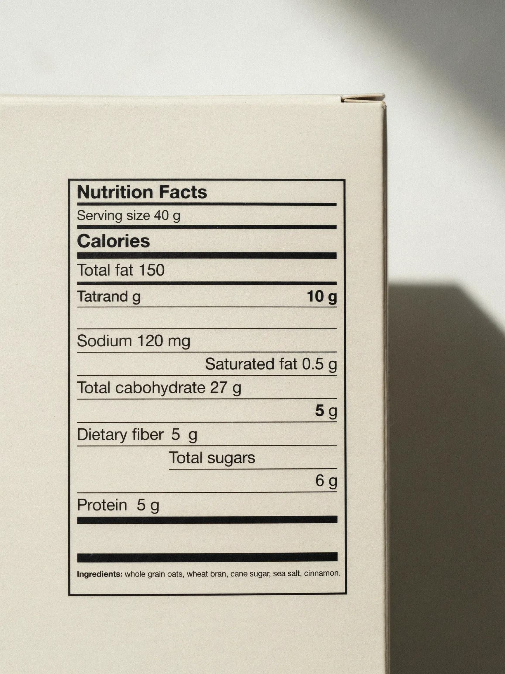 Ideogram 4.5 nutrition facts panel with misplaced values and a misspelled label