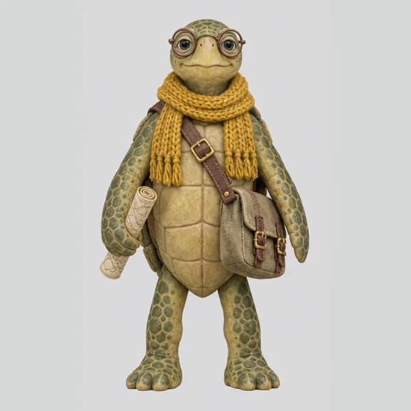 Front view of the turtle courier figurine used as Meshy 7 input