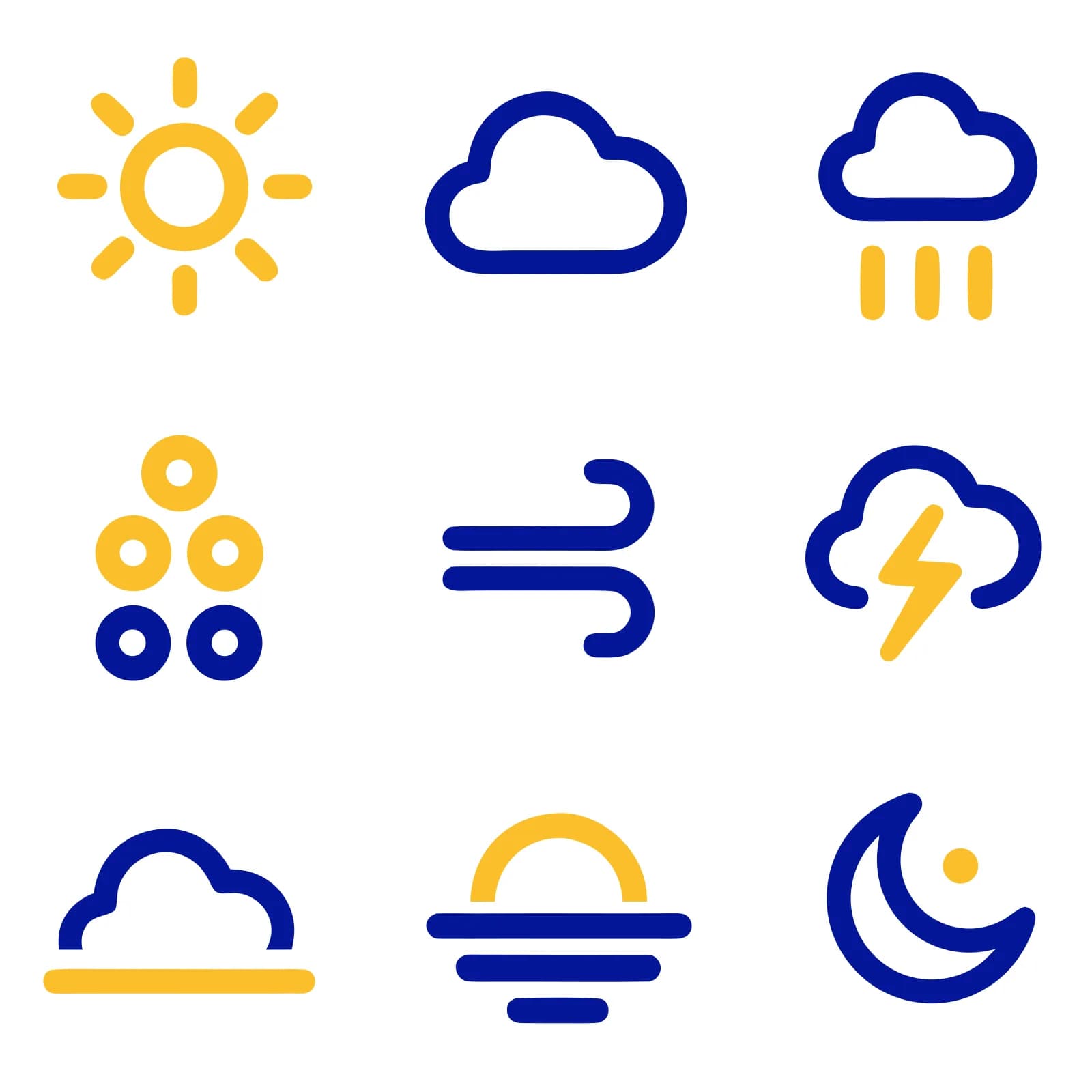 Recraft V4 Vector weather icon set rendered from the SVG file