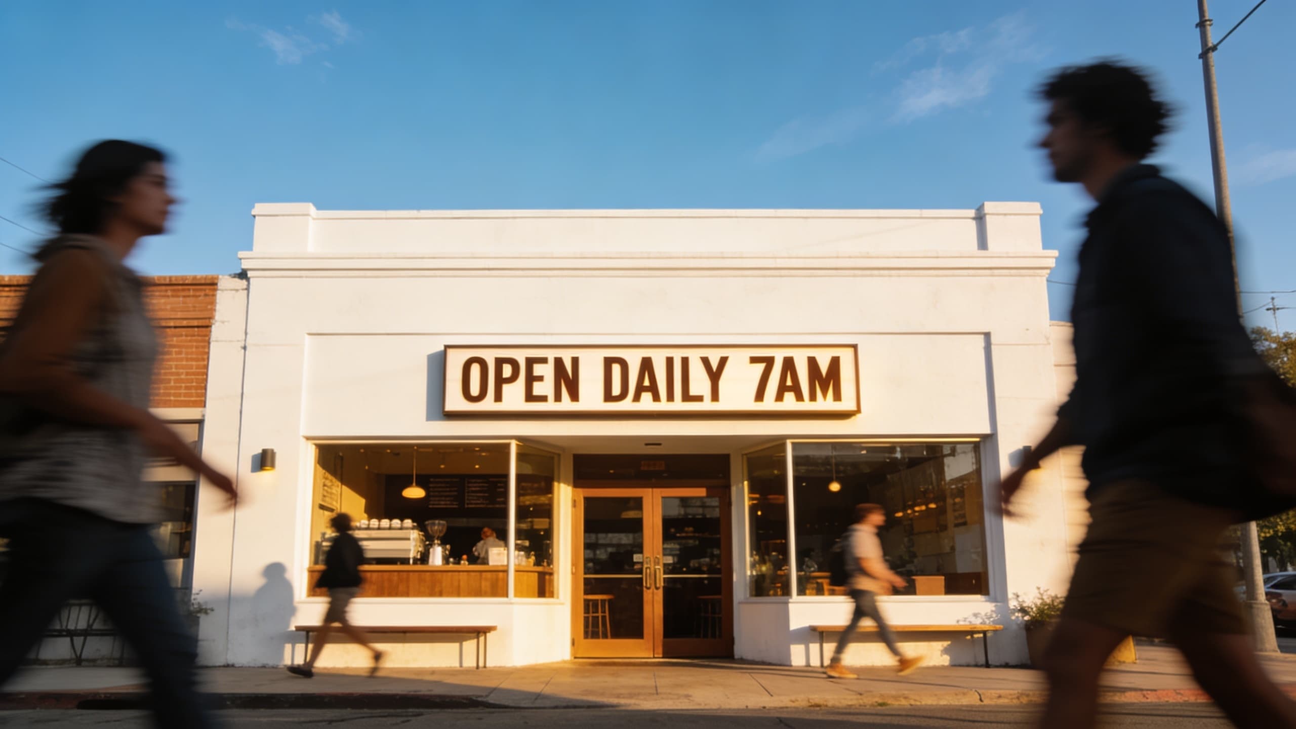 Storefront with readable OPEN DAILY sign from Seedream text to image