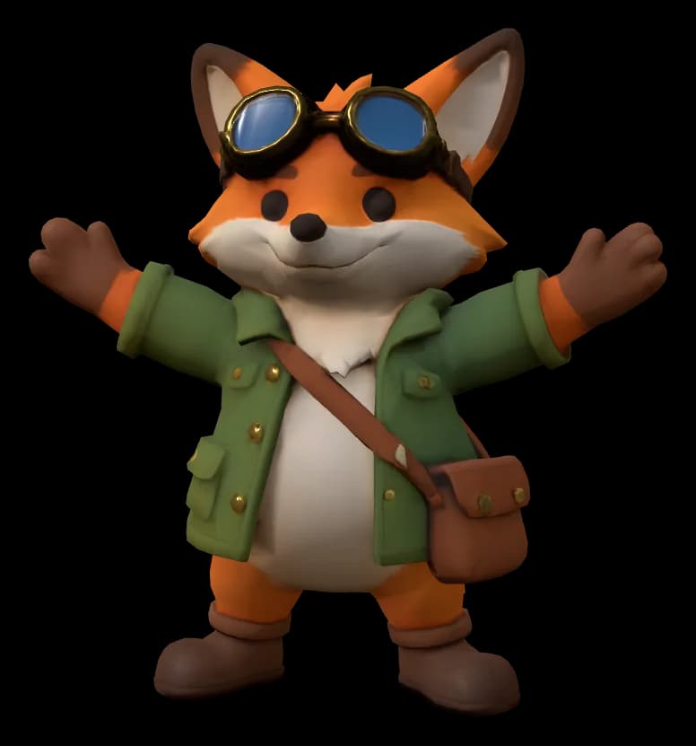 Textured Tripo P2 explorer fox from the same camera