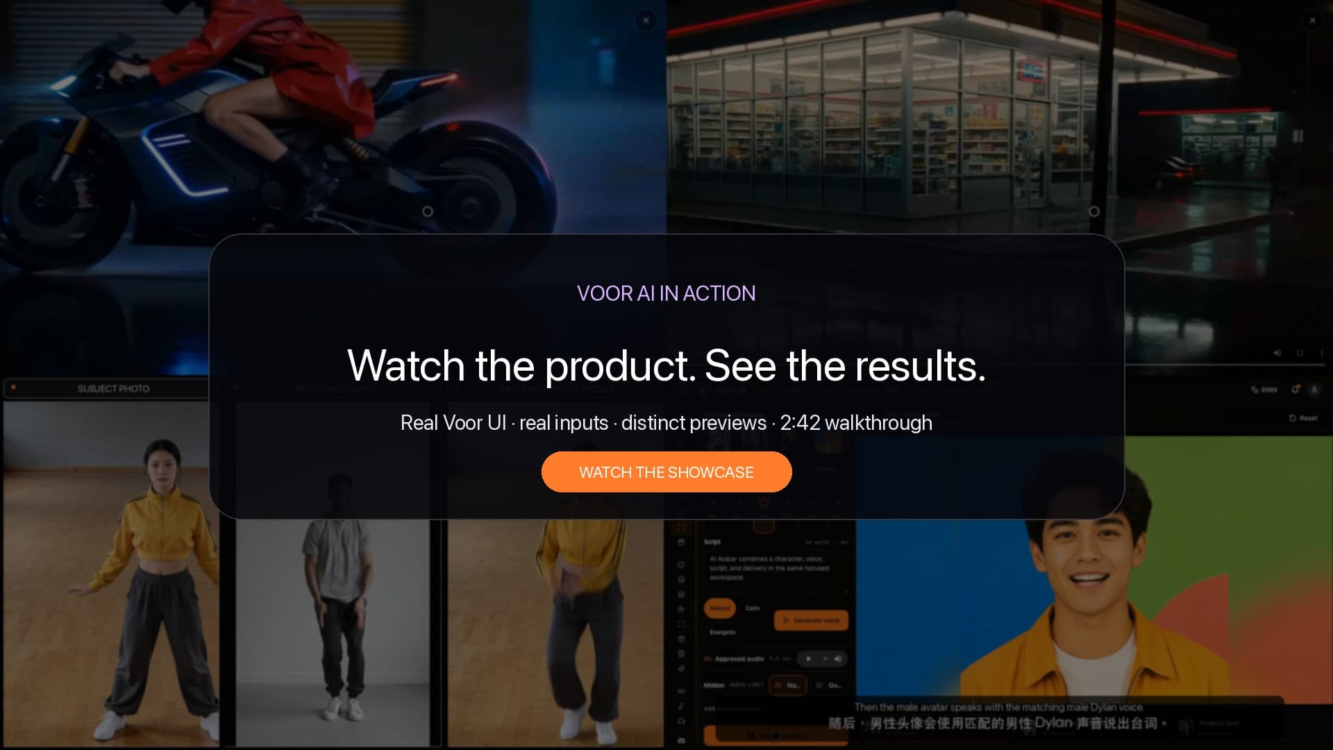 Voor AI in Action preview showing the product and a range of video effects