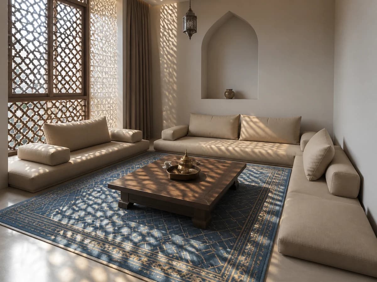 مجلس عربي معاصر بإضاءة مشربية طبيعية