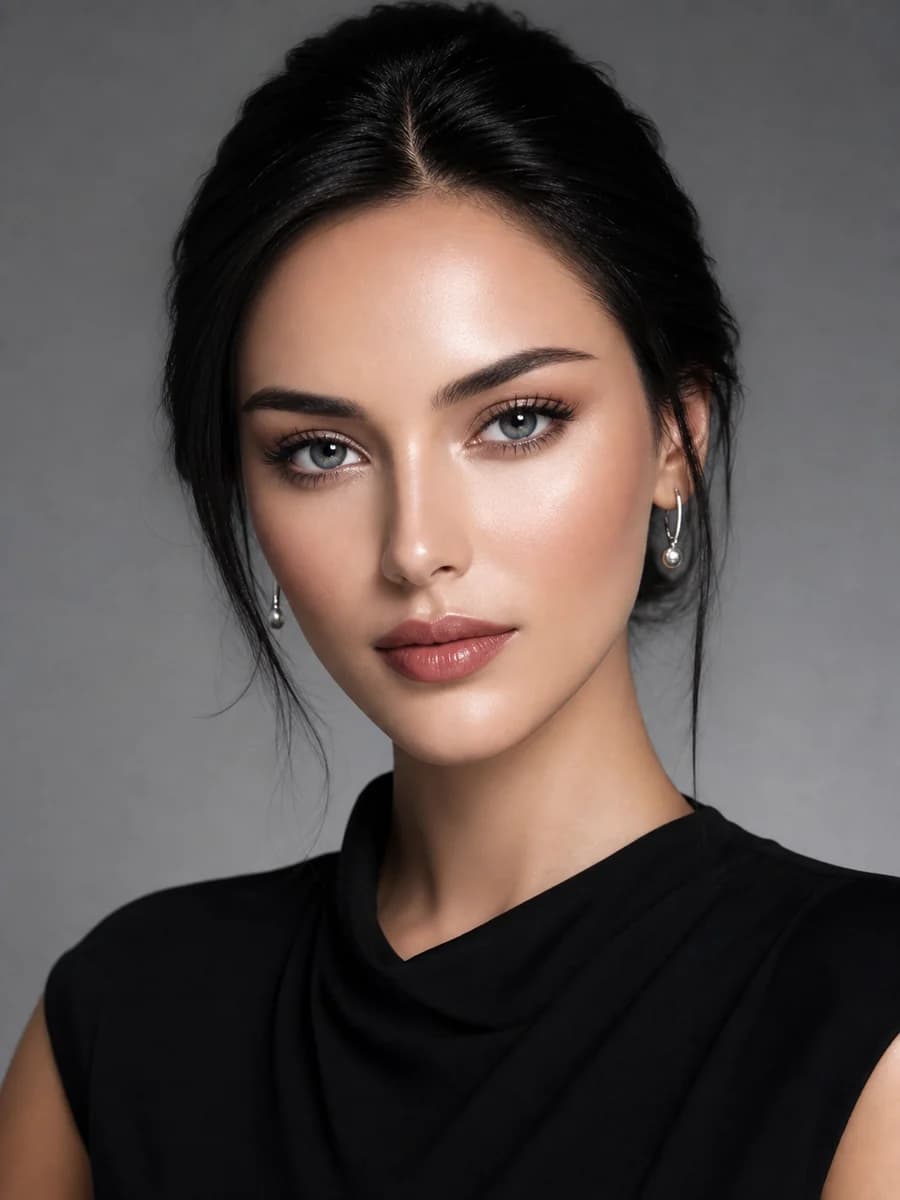 AI portrait before enhancement with overly smooth waxy skin