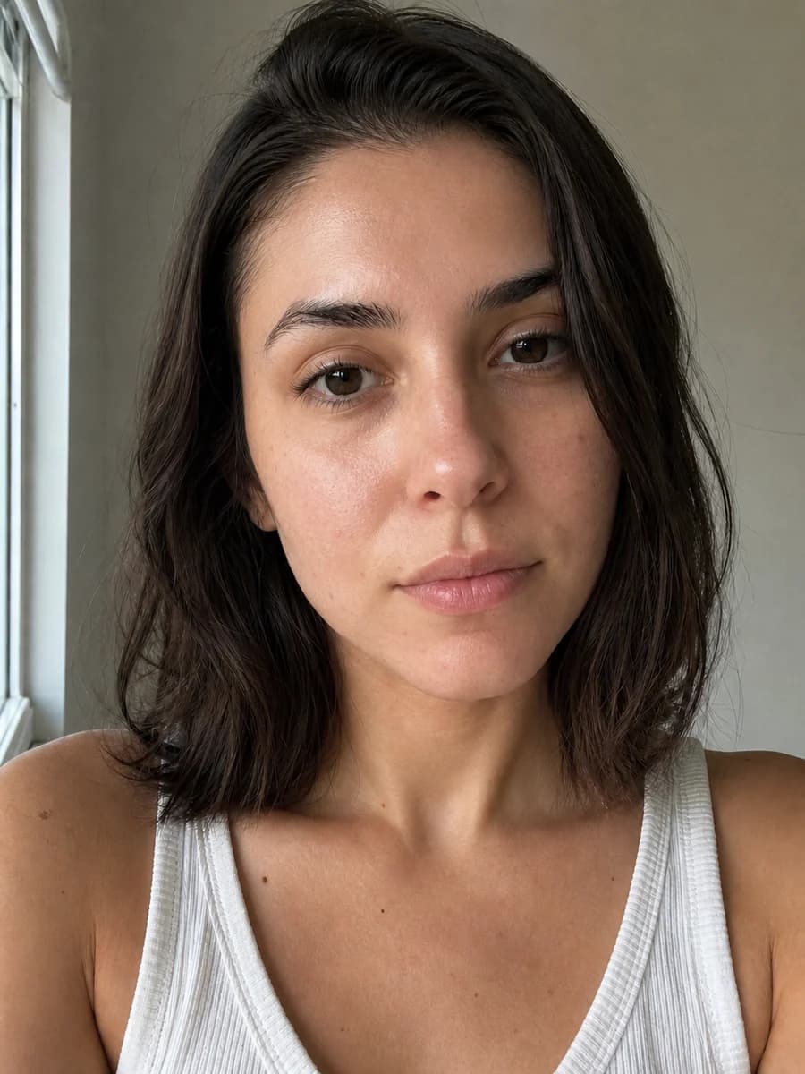 Same portrait after reducing temporary blemishes and redness while keeping pores