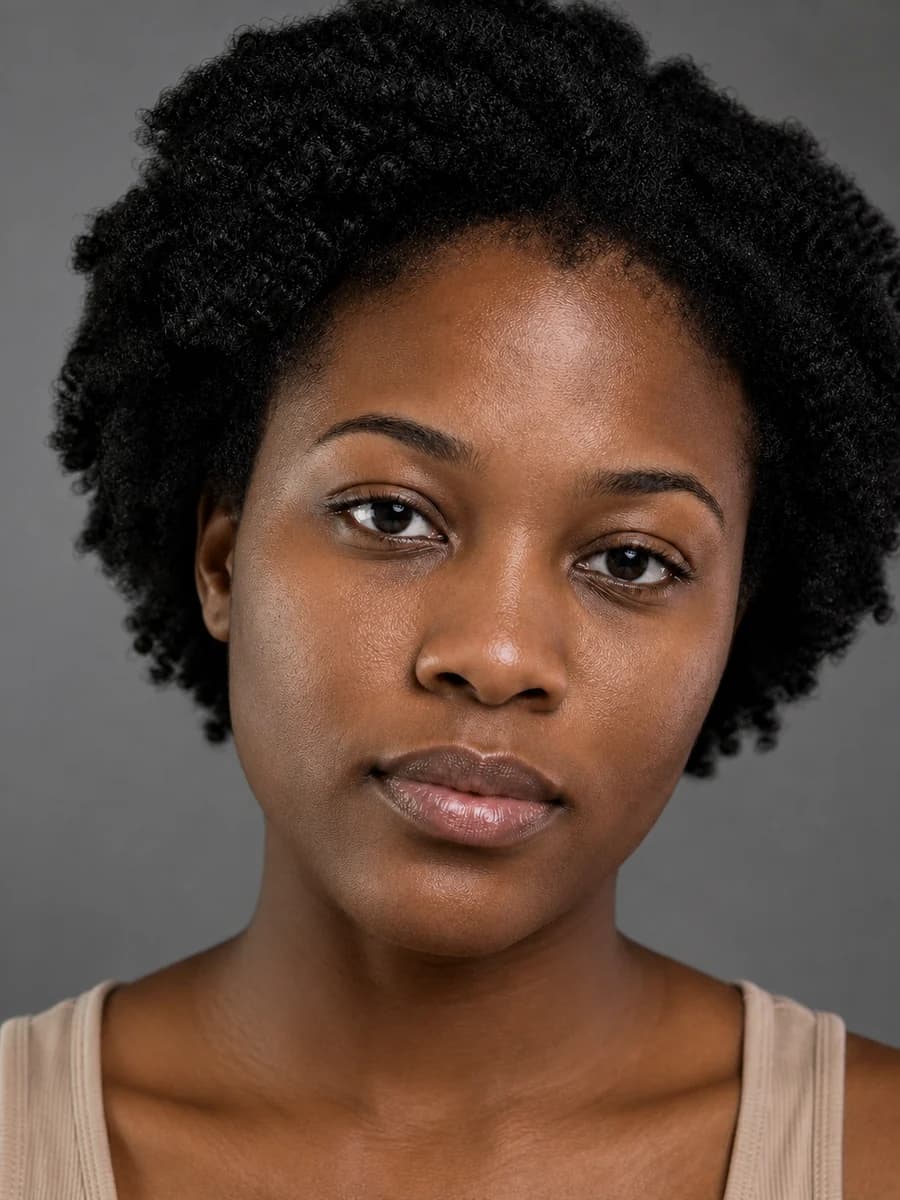 Same portrait with neutral color and natural deep complexion preserved