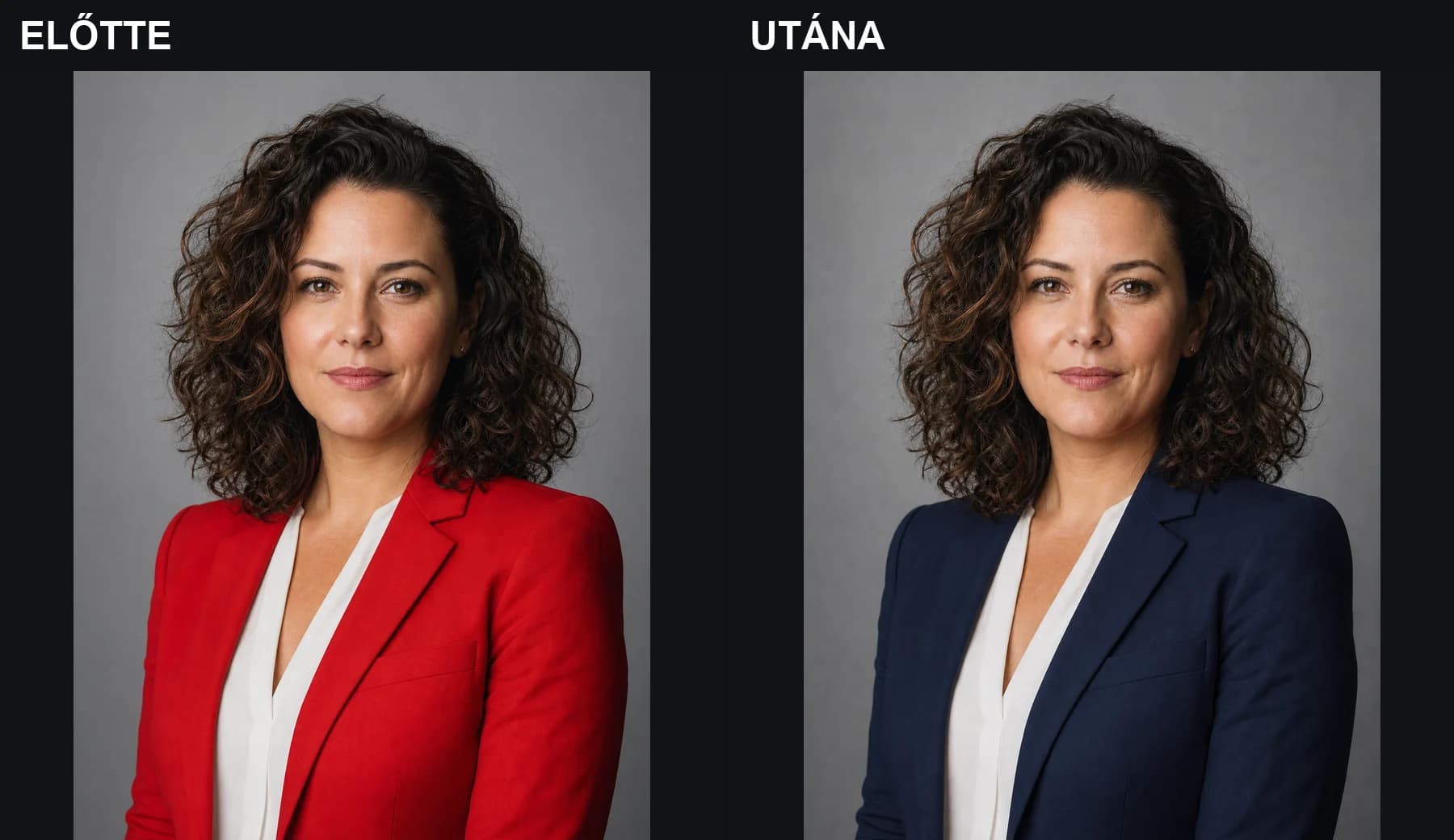 Piros blézer sötétkékre szerkesztése előtte és utána