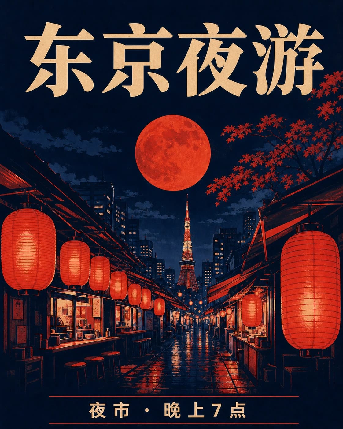 Chinese localized version of the Tokyo night-market poster
