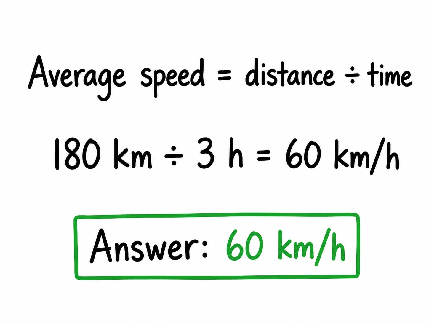 Correct worked solution showing average speed equals 60 kilometers per hour