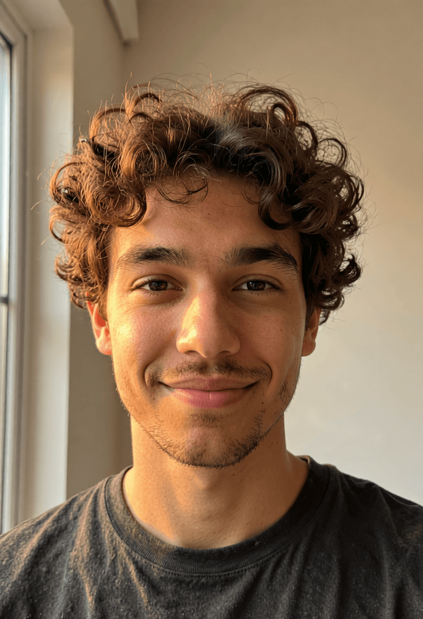 Glow-up preview: same person with golden-hour light and raised camera