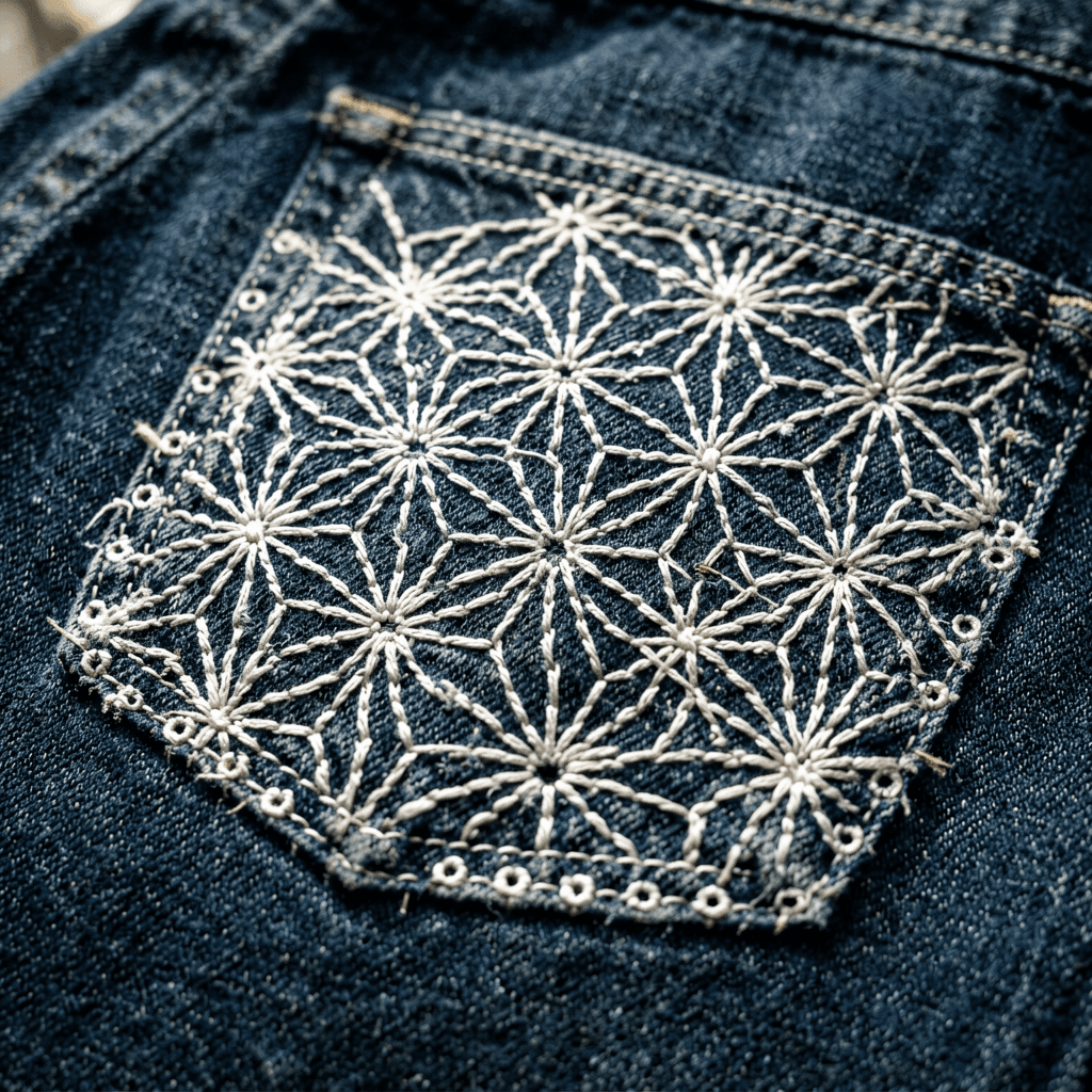 Sashiko denim — ai embroidery generator render