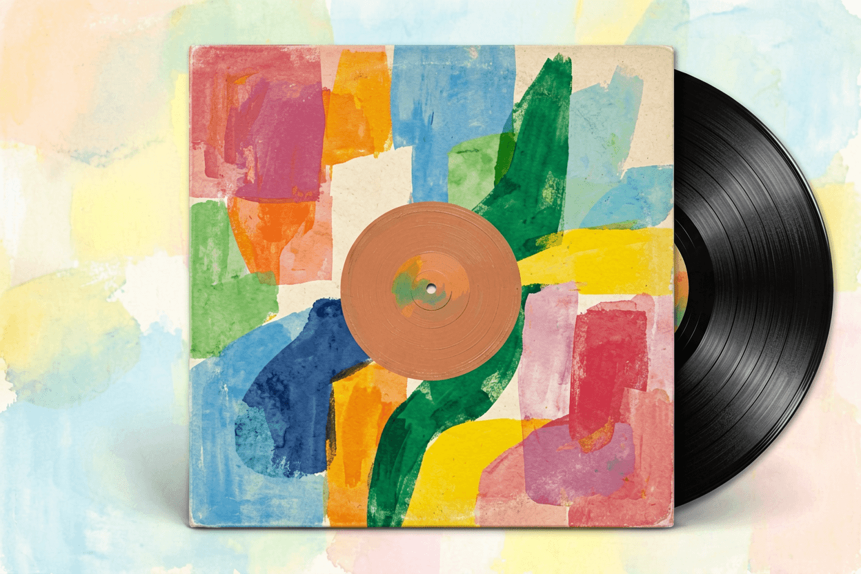 Animate image ai image to video tool for a vinyl cover illustration with light sweep.