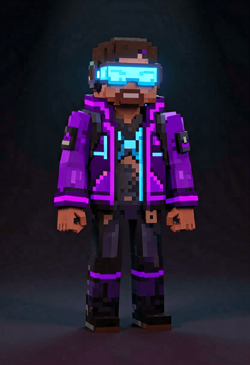 Skin de Minecraft gerada por IA: Hacker cyberpunk