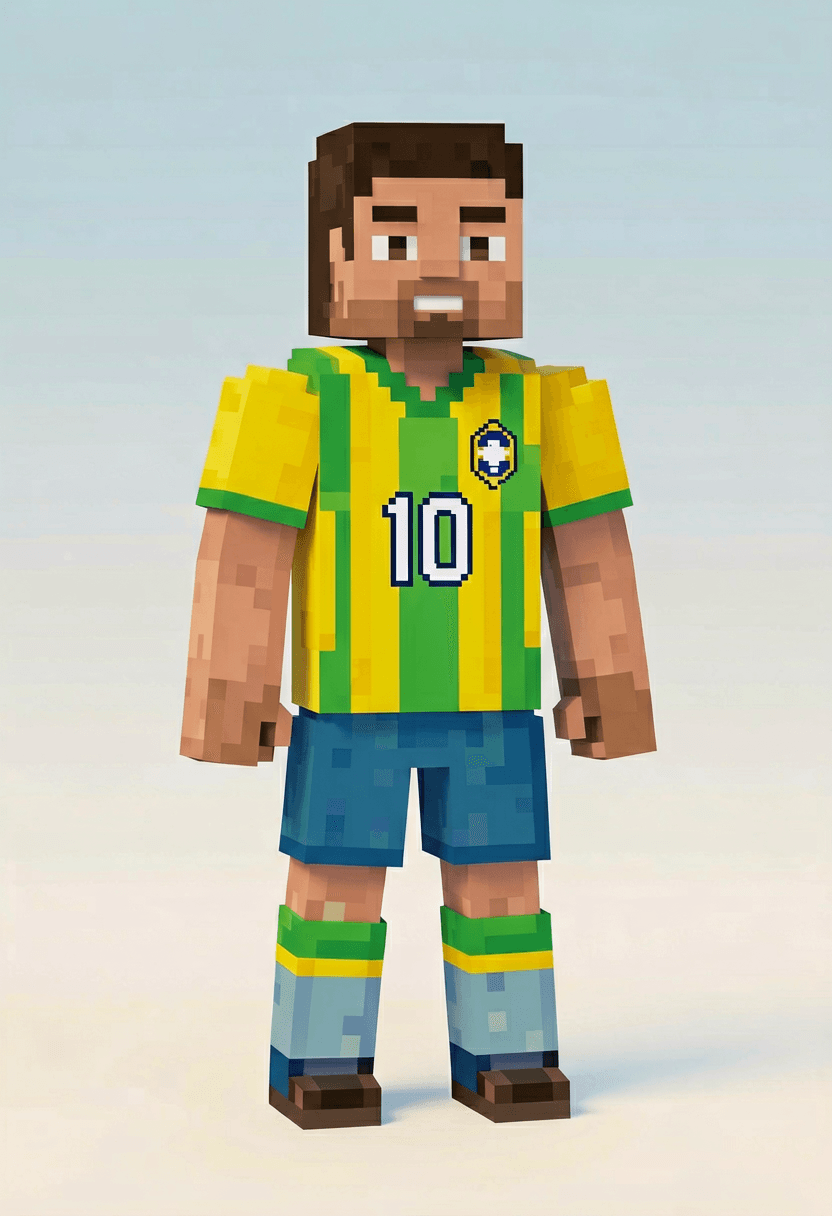 Skin de Minecraft gerada por IA: Camisa 10 do Brasil