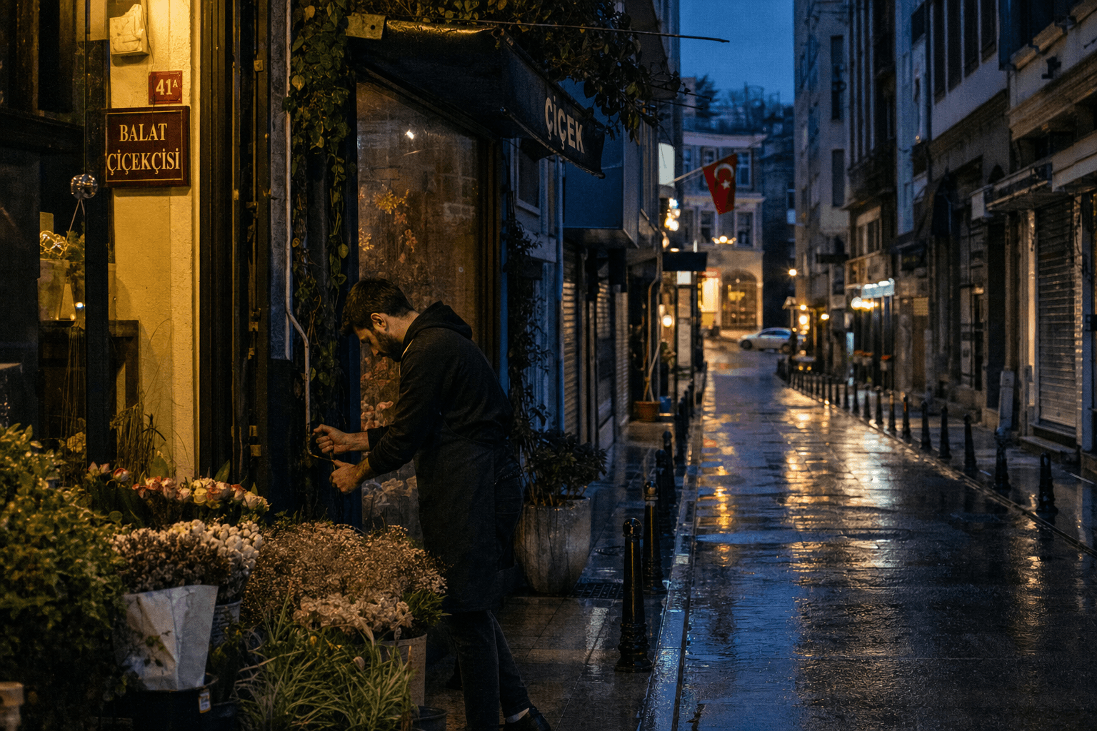 Blue-hour street — layered practical light — GPT Image 2 prompt example