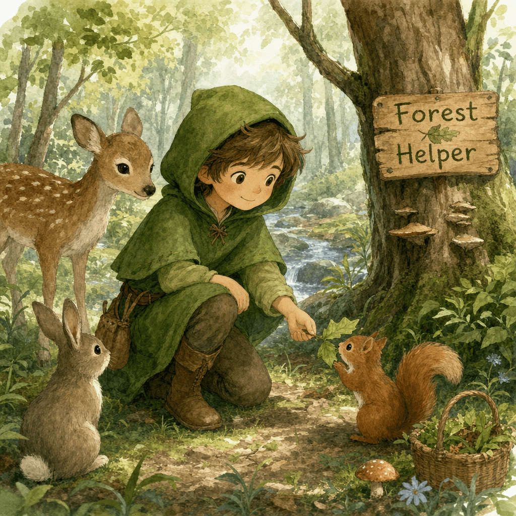 Children's book — watercolor forest helper — GPT Image 2 prompt example