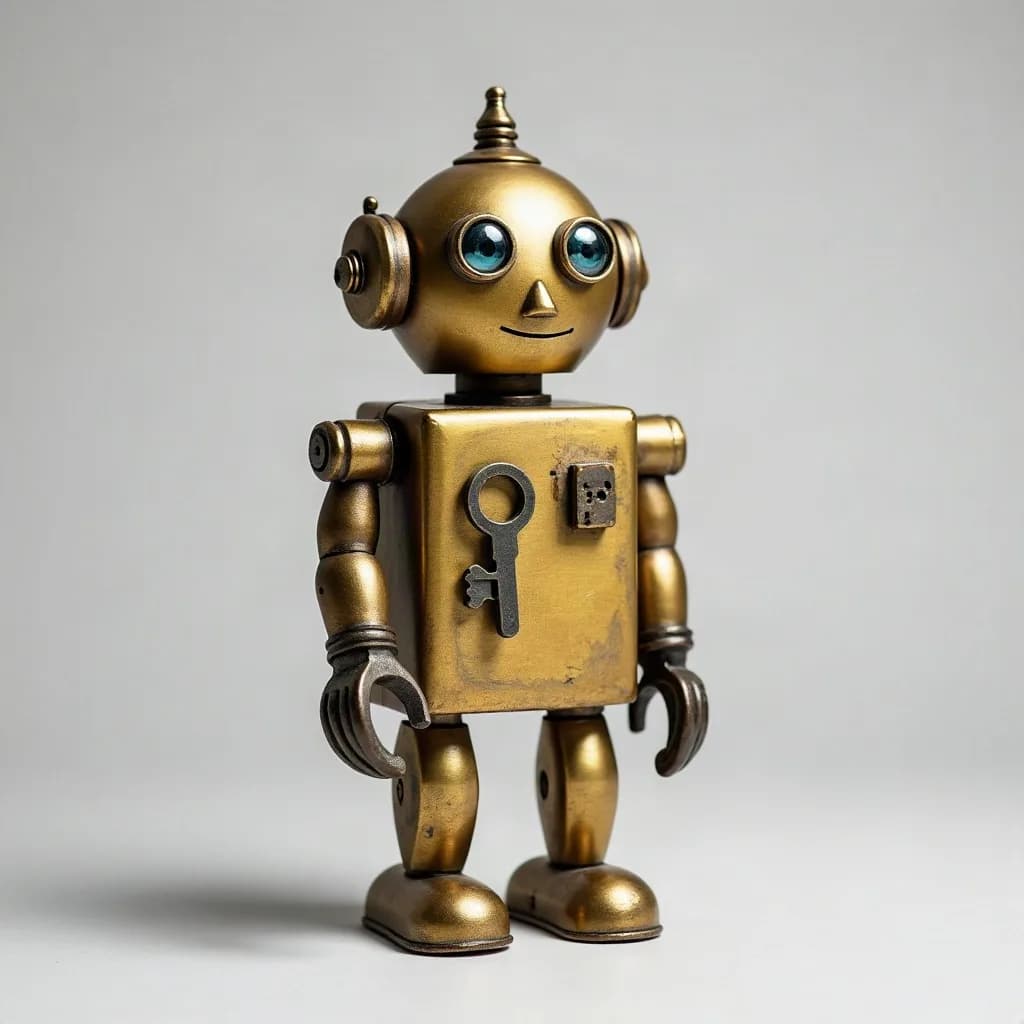 Reference image <IMAGE_0>: Brass wind-up robot