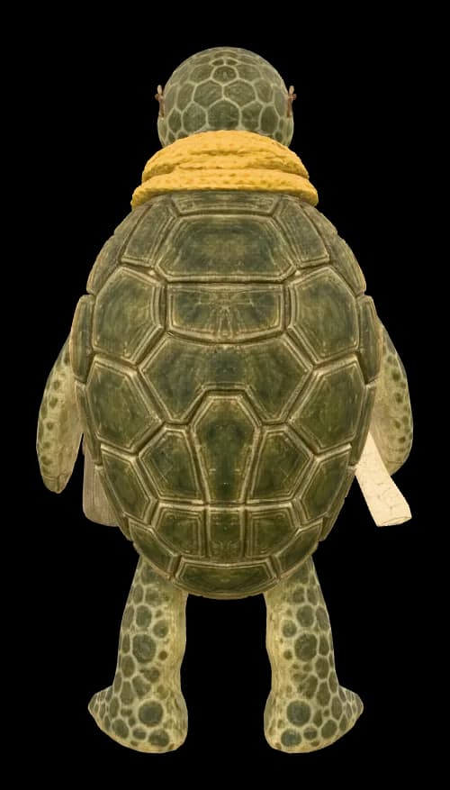 Back of the Meshy 7 three-view turtle model with green hexagonal shell plates