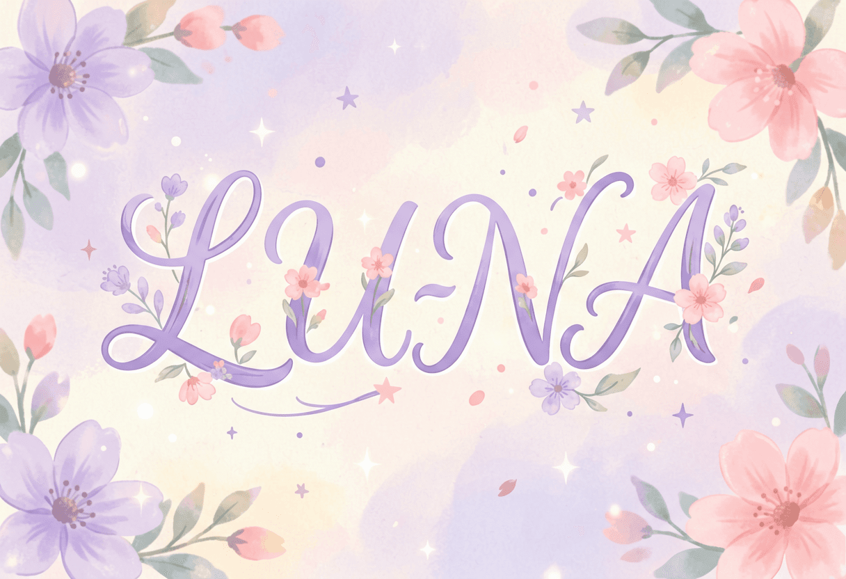 Turn name into flowers for a social header — LUNA in lavender-and-pink script across a wide banner.