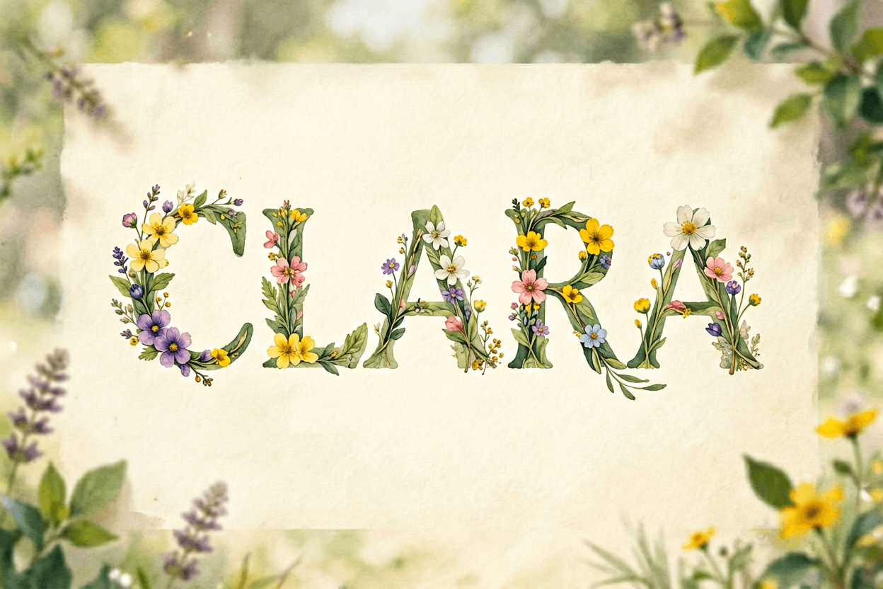 Turn name into flowers for a garden-party invitation — CLARA in casual wildflower capitals.