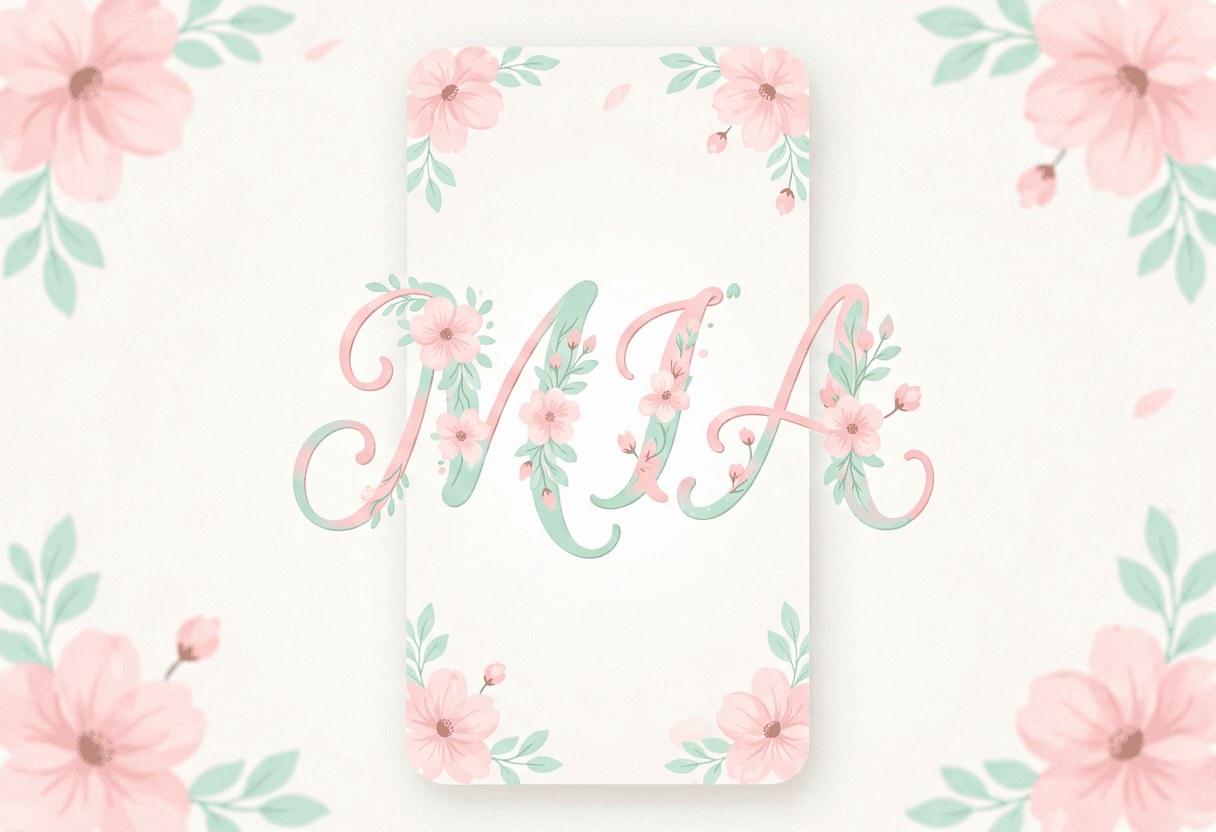 Turn name into flowers for a phone wallpaper — MIA in delicate pastel script, vertical layout.