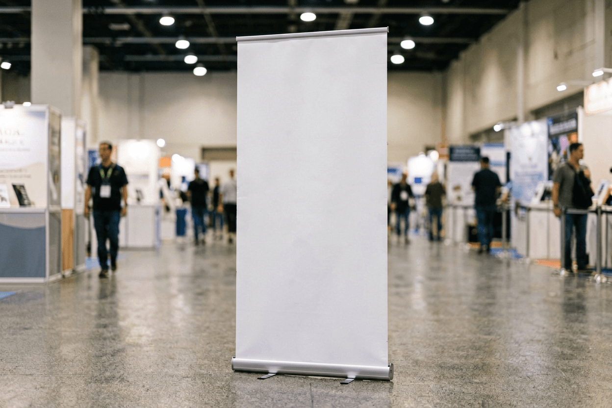 Unwrap Image AI for a trade-show banner photo that was shot off-axis.